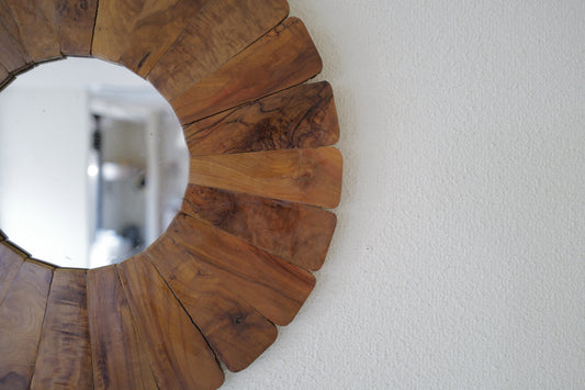 Sun wall mirror ,wooden 1960s France