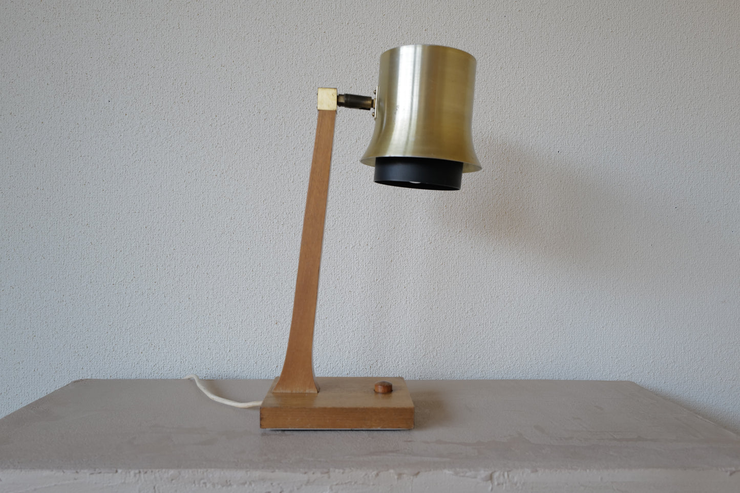 Mid Century table lamp made of teak, with aluminum shade 1950s Denmark