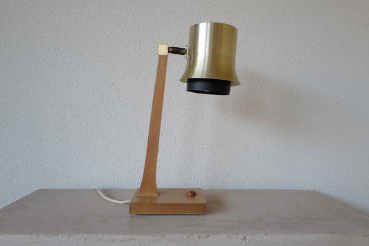 Mid Century table lamp made of teak, with aluminum shade 1950s Denmark