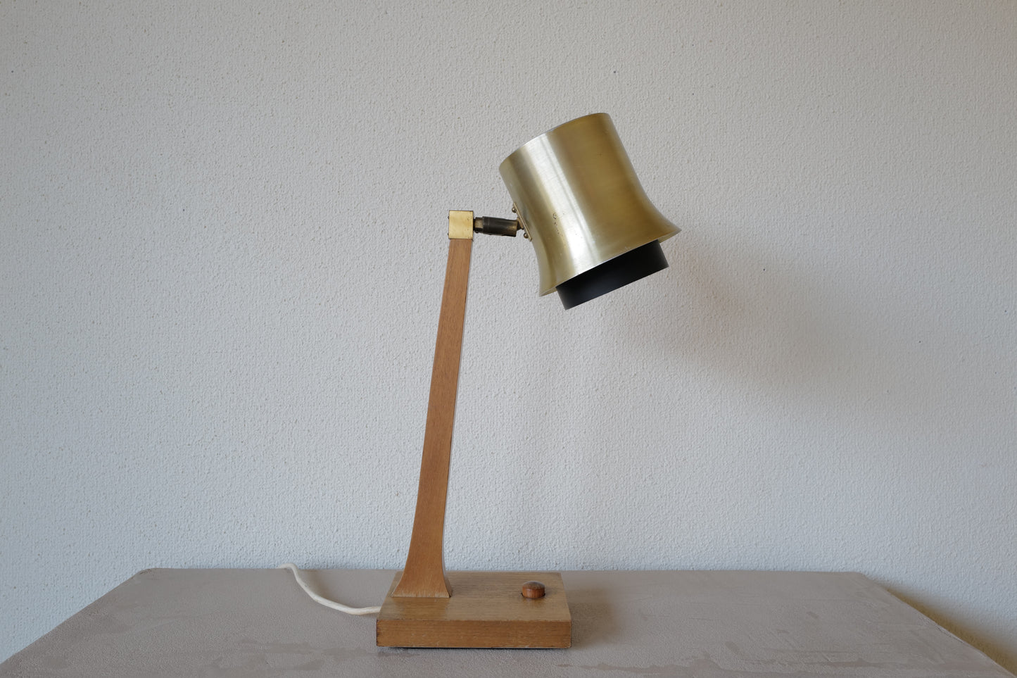 Mid Century table lamp made of teak, with aluminum shade 1950s Denmark