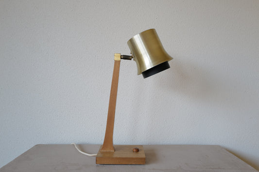 Mid Century table lamp made of teak, with aluminum shade 1950s Denmark
