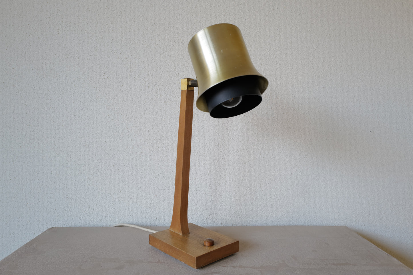 Mid Century table lamp made of teak, with aluminum shade 1950s Denmark