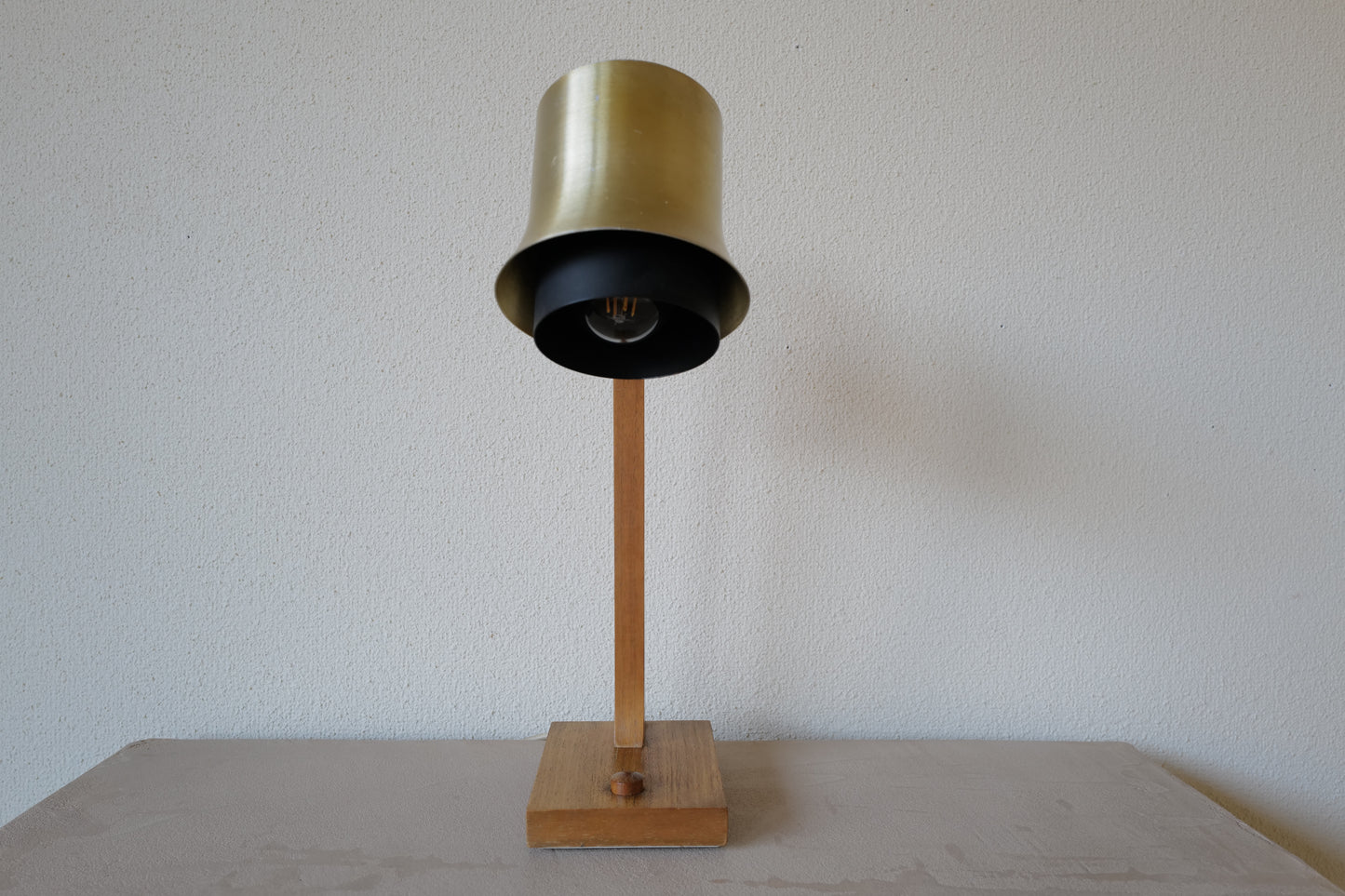 Mid Century table lamp made of teak, with aluminum shade 1950s Denmark