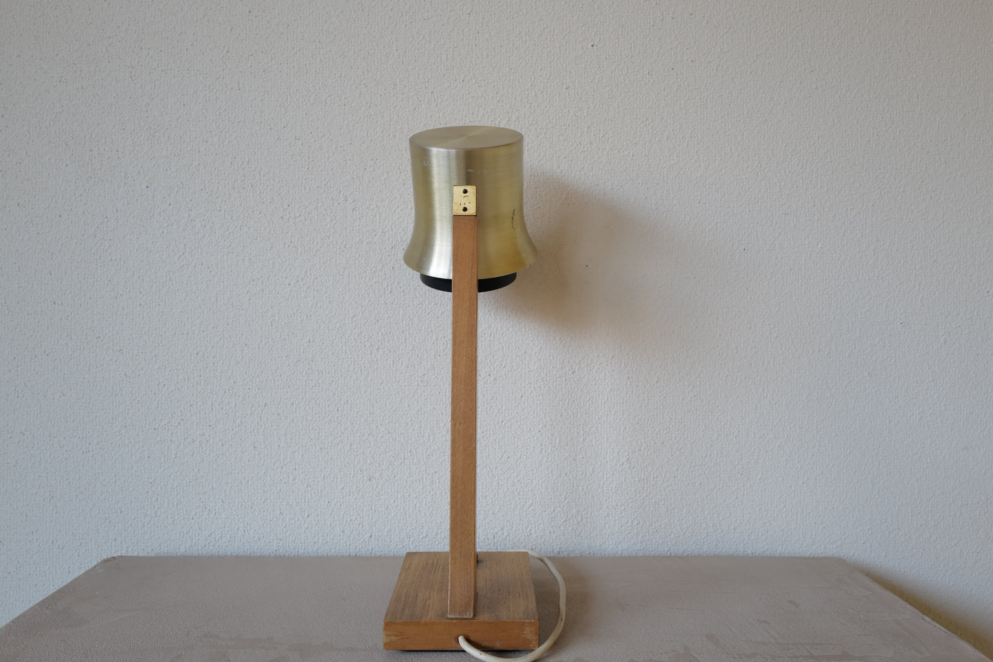 Mid Century table lamp made of teak, with aluminum shade 1950s Denmark