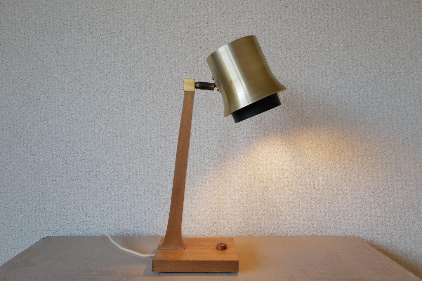 Mid Century table lamp made of teak, with aluminum shade 1950s Denmark