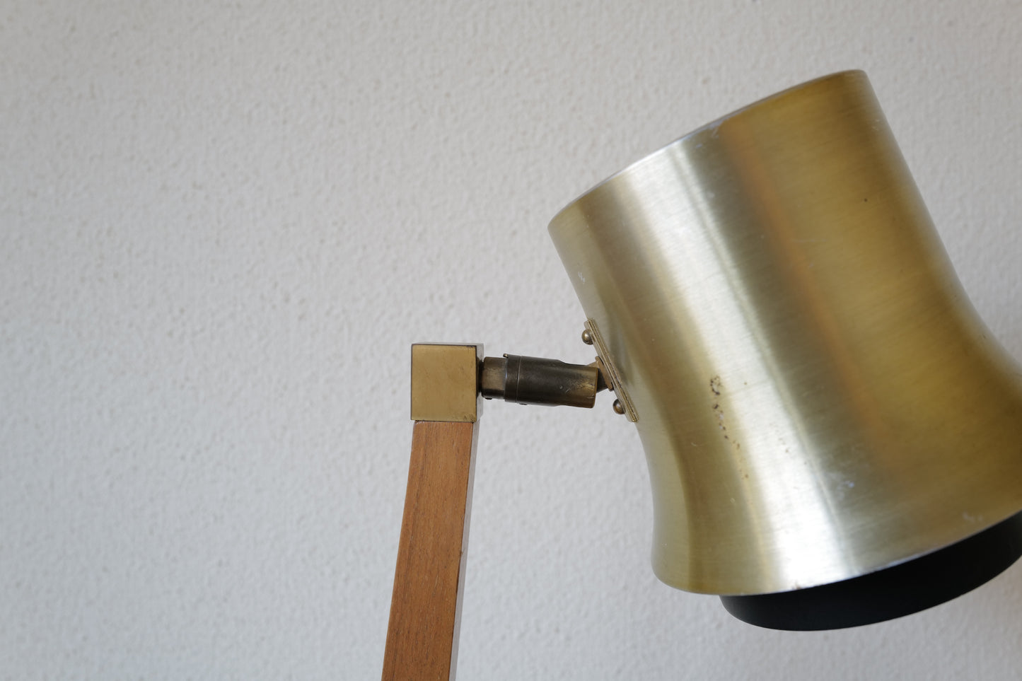 Mid Century table lamp made of teak, with aluminum shade 1950s Denmark