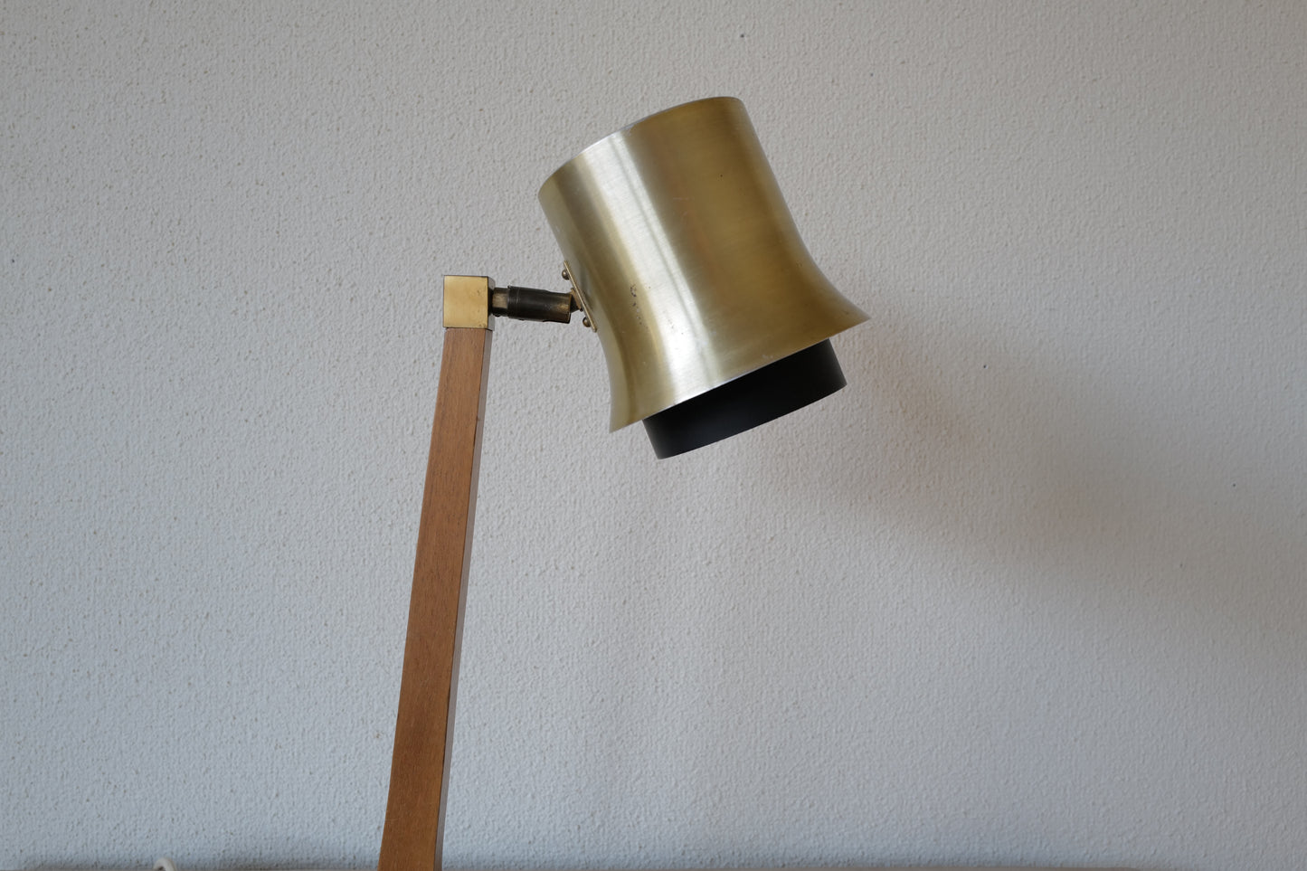 Mid Century table lamp made of teak, with aluminum shade 1950s Denmark
