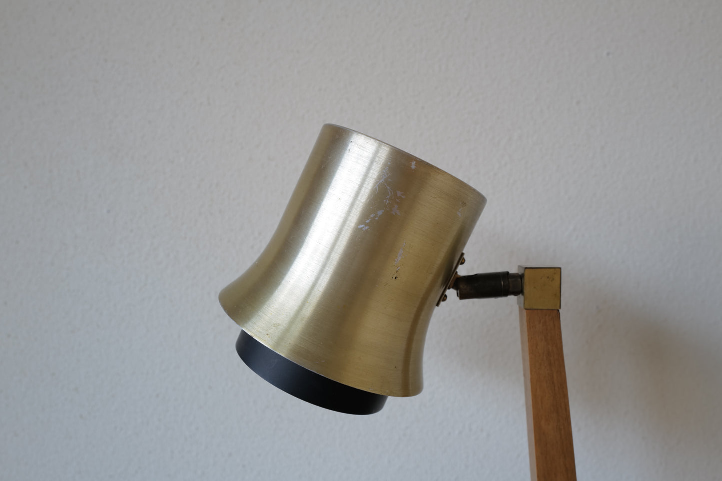 Mid Century table lamp made of teak, with aluminum shade 1950s Denmark