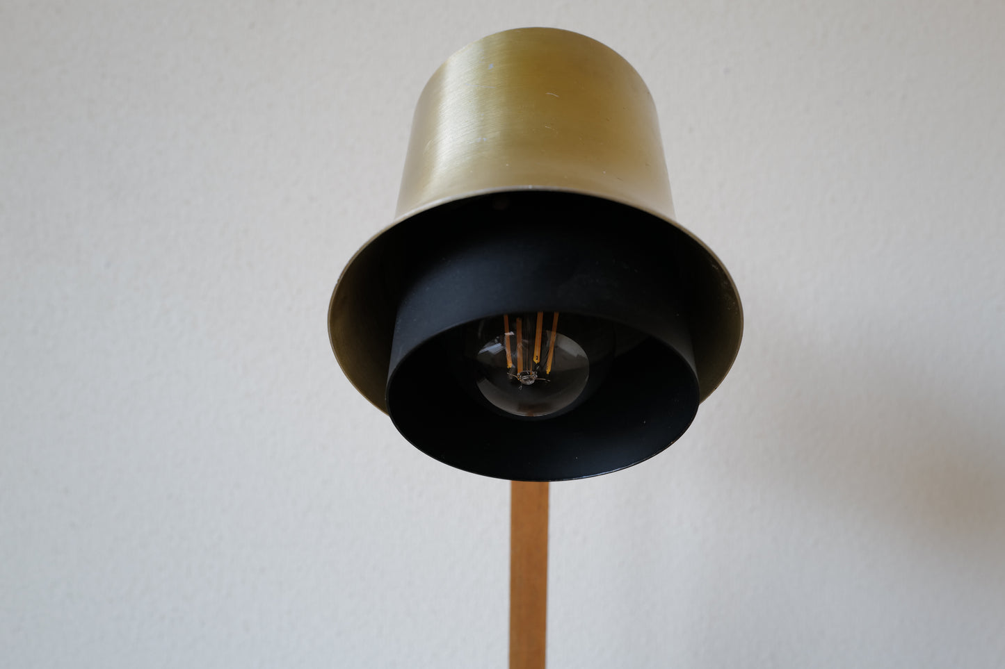 Mid Century table lamp made of teak, with aluminum shade 1950s Denmark