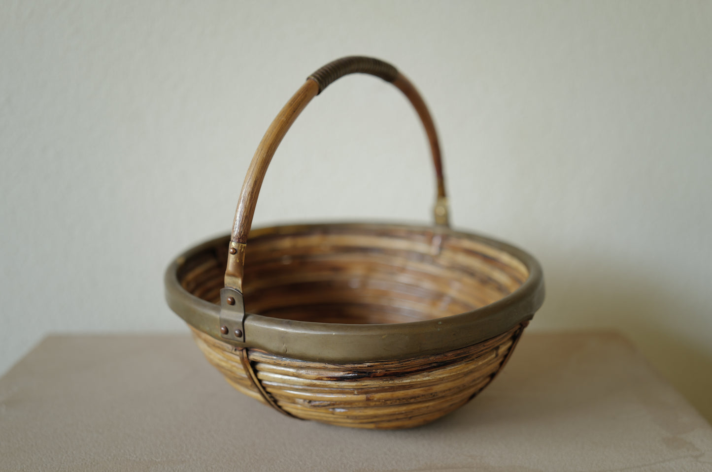 1960s Rattan and Brass Basket Style of Gabriella Crespi, Italy ④