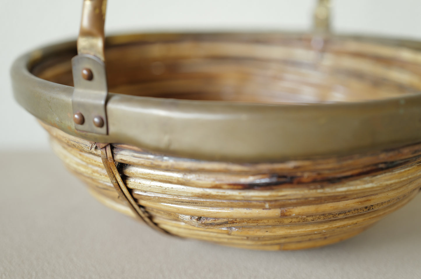 1960s Rattan and Brass Basket Style of Gabriella Crespi, Italy ④