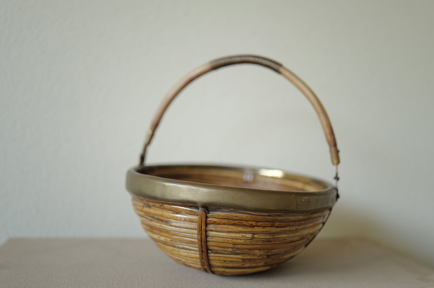 1960s Rattan and Brass Basket Style of Gabriella Crespi, Italy ④