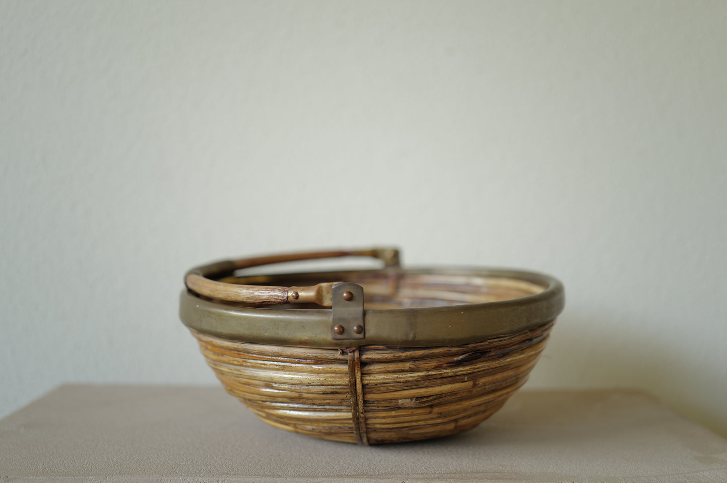 1960s Rattan and Brass Basket Style of Gabriella Crespi, Italy ④