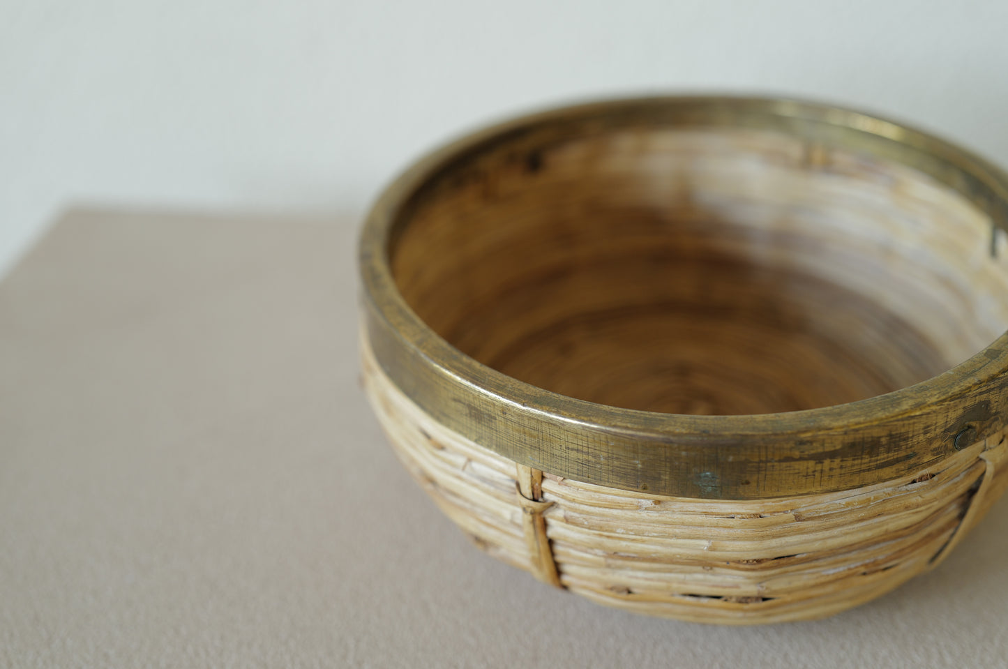 1960s Rattan and Brass Bowl Style of Gabriella Crespi, Italy ②
