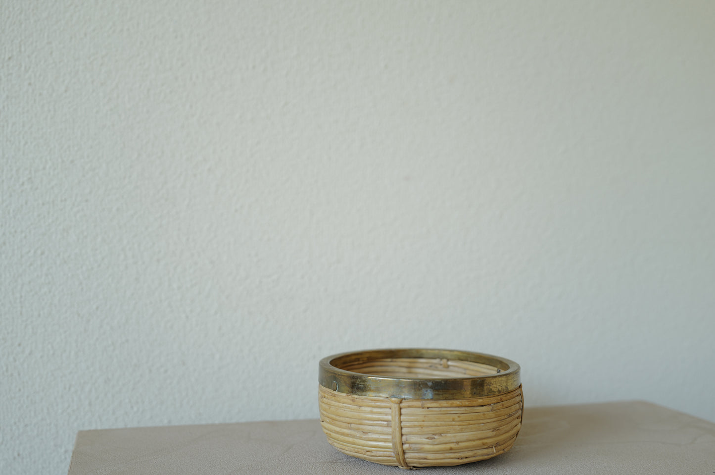 1960s Rattan and Brass Bowl Style of Gabriella Crespi, Italy ②
