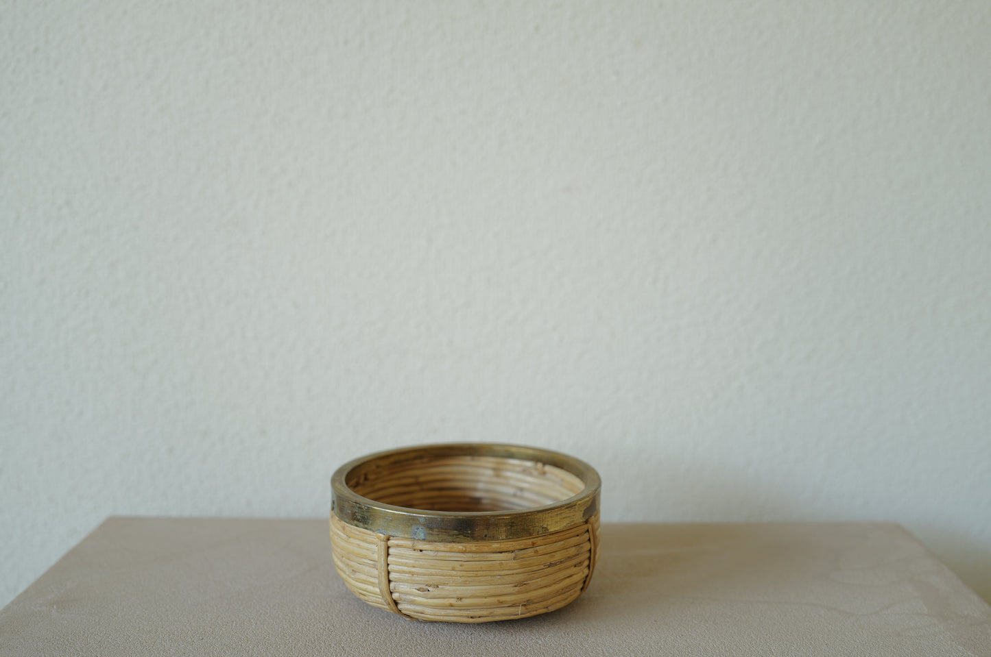 1960s Rattan and Brass Bowl Style of Gabriella Crespi, Italy ②