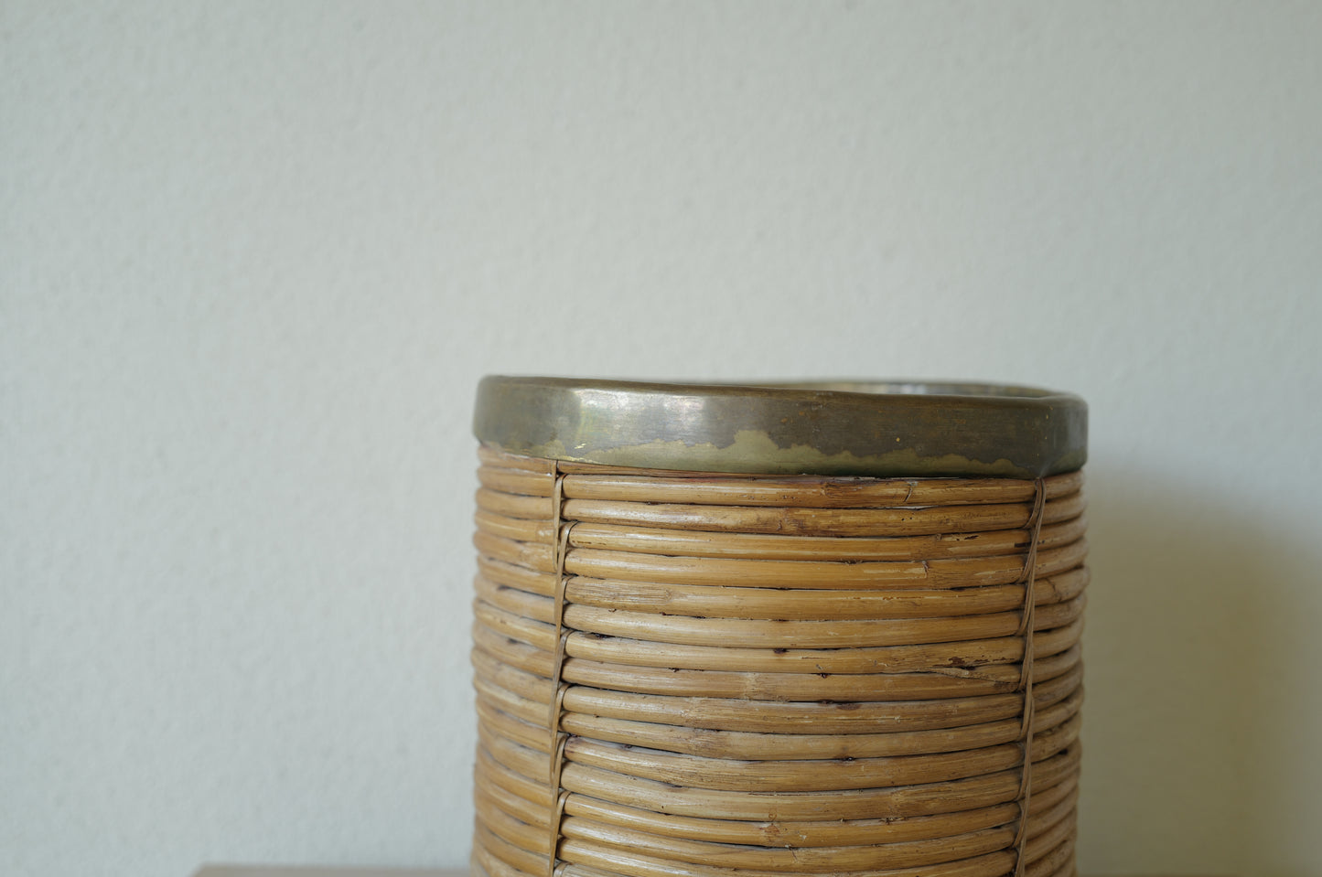 1960s Rattan and Brass Basket Style of Gabriella Crespi, Italy ①