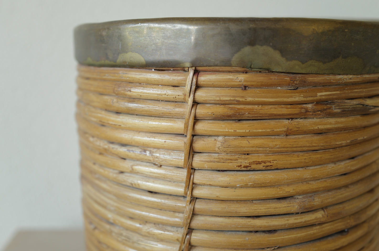 1960s Rattan and Brass Basket Style of Gabriella Crespi, Italy ①