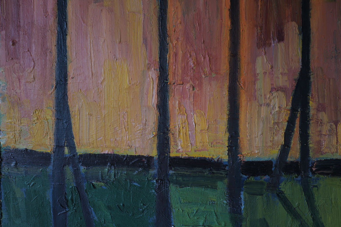 Oil Painting Landscape with Trees. Swedish 1970s