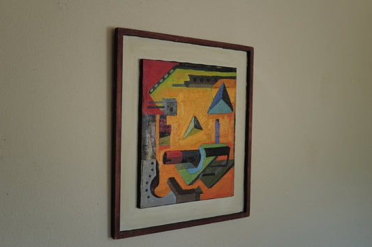 1960s Framed abstract and geometric oil painting