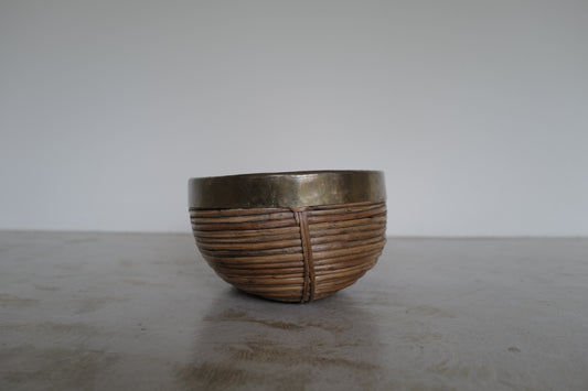 Rattan and Brass Bowl in the Style of Gabriella Crespi, 1960s Italy