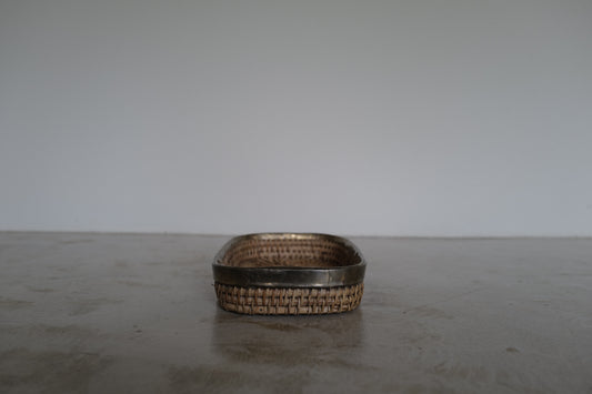 Rattan and Brass tray in the Style of Gabriella Crespi, 1960s Italy