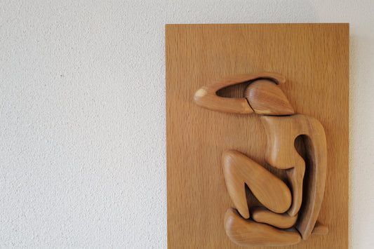 Wooden plaque of a female. Mid Century Modern 50's 60's