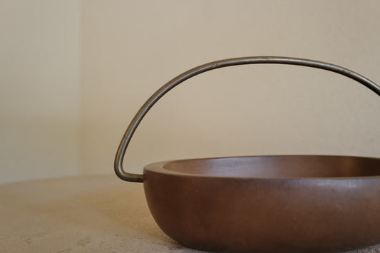 Wooden bowl with metal handle 1970s