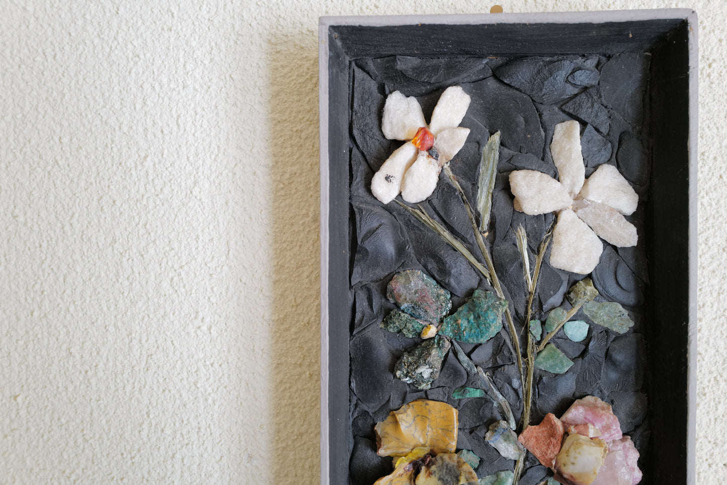 1970s wall decor .flowers picture made of stones