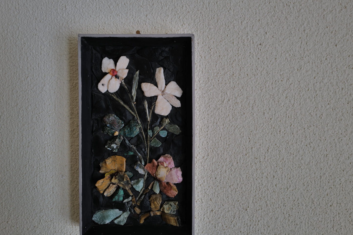 1970s wall decor .flowers picture made of stones