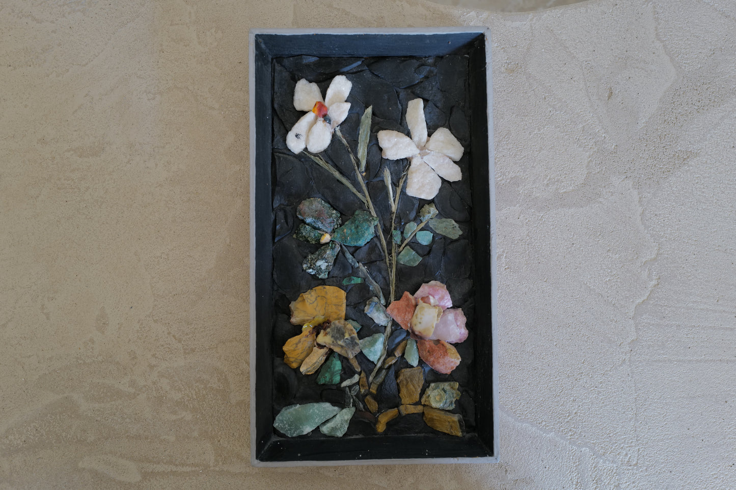 1970s wall decor .flowers picture made of stones