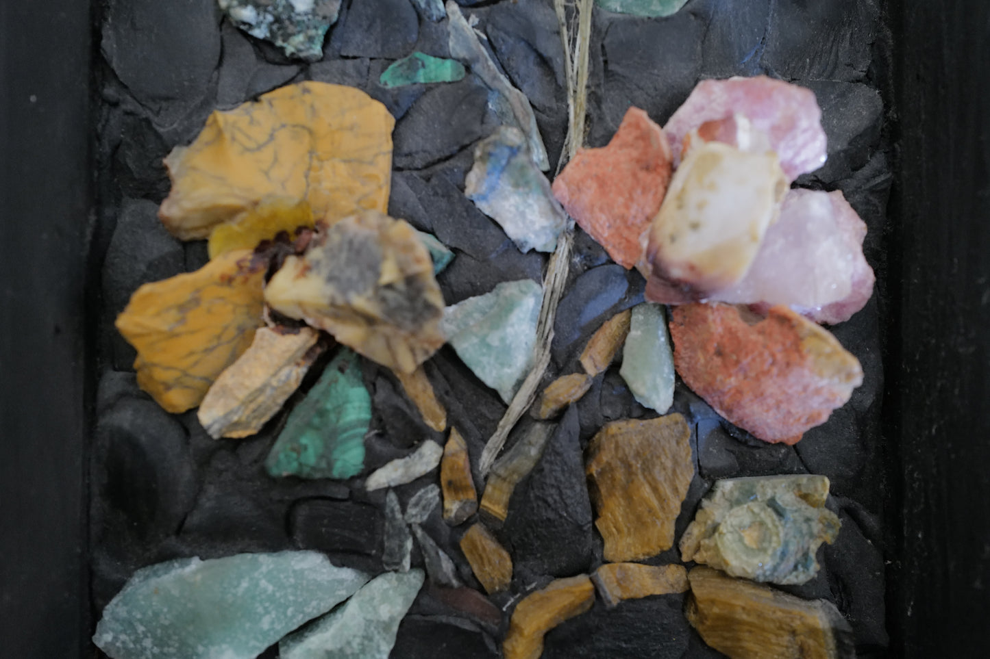 1970s wall decor .flowers picture made of stones