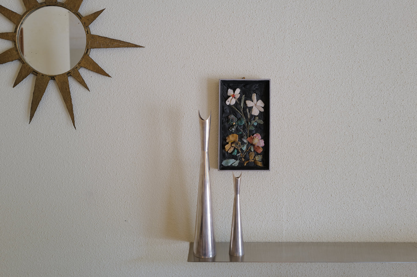 1970s wall decor .flowers picture made of stones