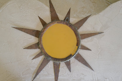 Small vintage sun mirror in gold metal. Handcrafted 50s 60s