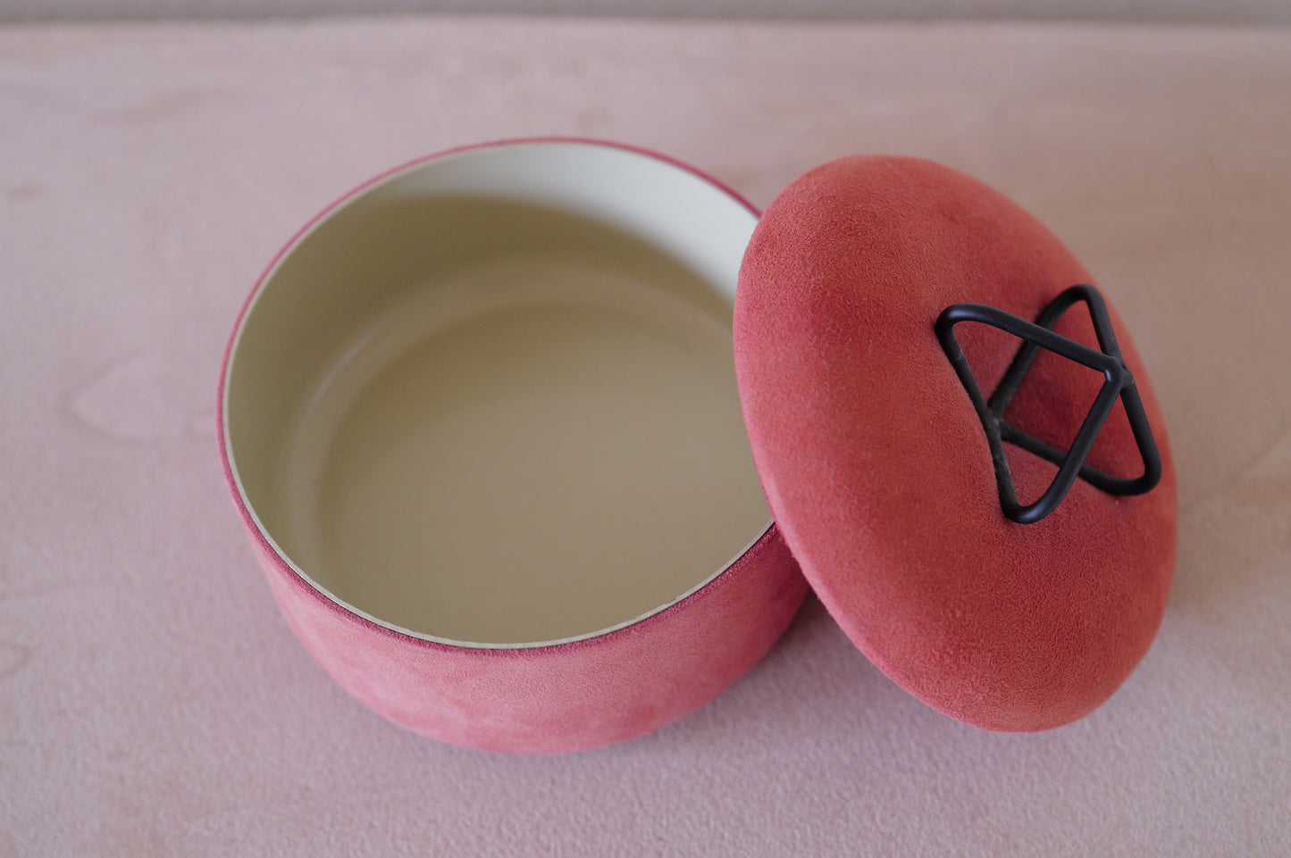 1960s Pink suede and iron accessory case