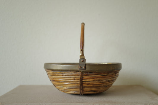 1960s  Rattan and Brass Basket Style of Gabriella Crespi, Italy ④