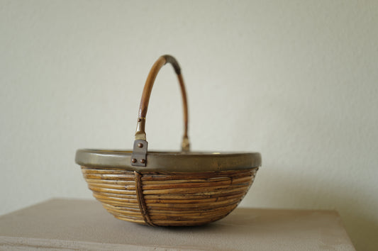 1960s  Rattan and Brass Basket Style of Gabriella Crespi, Italy ④