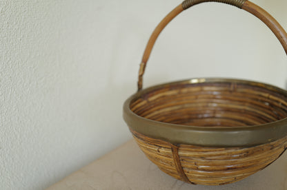 1960s  Rattan and Brass Basket Style of Gabriella Crespi, Italy ④