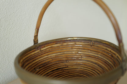 1960s  Rattan and Brass Basket Style of Gabriella Crespi, Italy ④