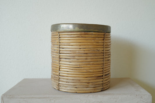1960s  Rattan and Brass Basket Style of Gabriella Crespi, Italy ①