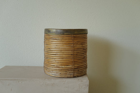 1960s  Rattan and Brass Basket Style of Gabriella Crespi, Italy ①