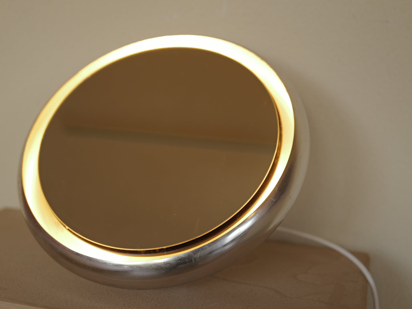 1970s Italian Space Age Table Mirror with Backlight