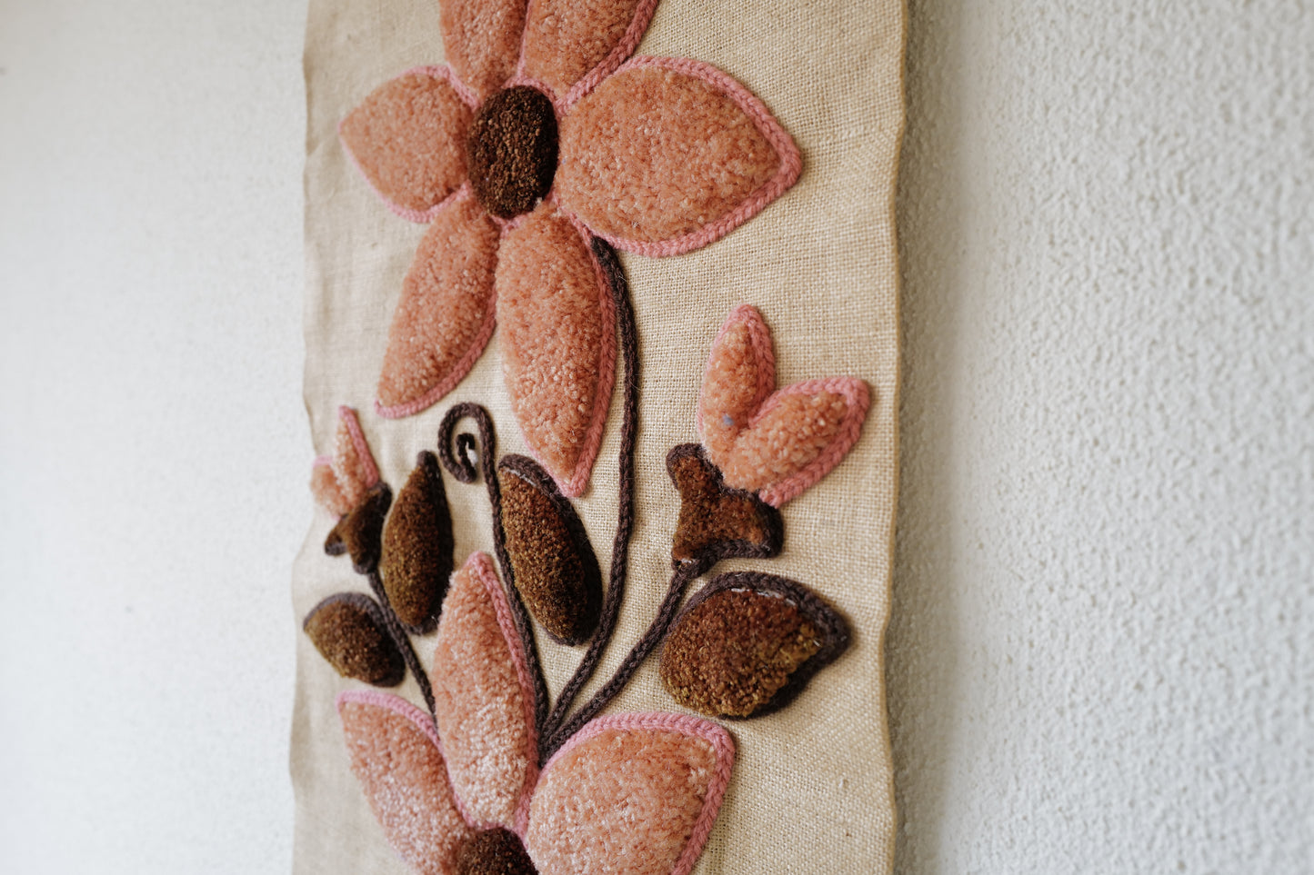 Flower Wall Hanging Fiber Art Tapestry 1970s France