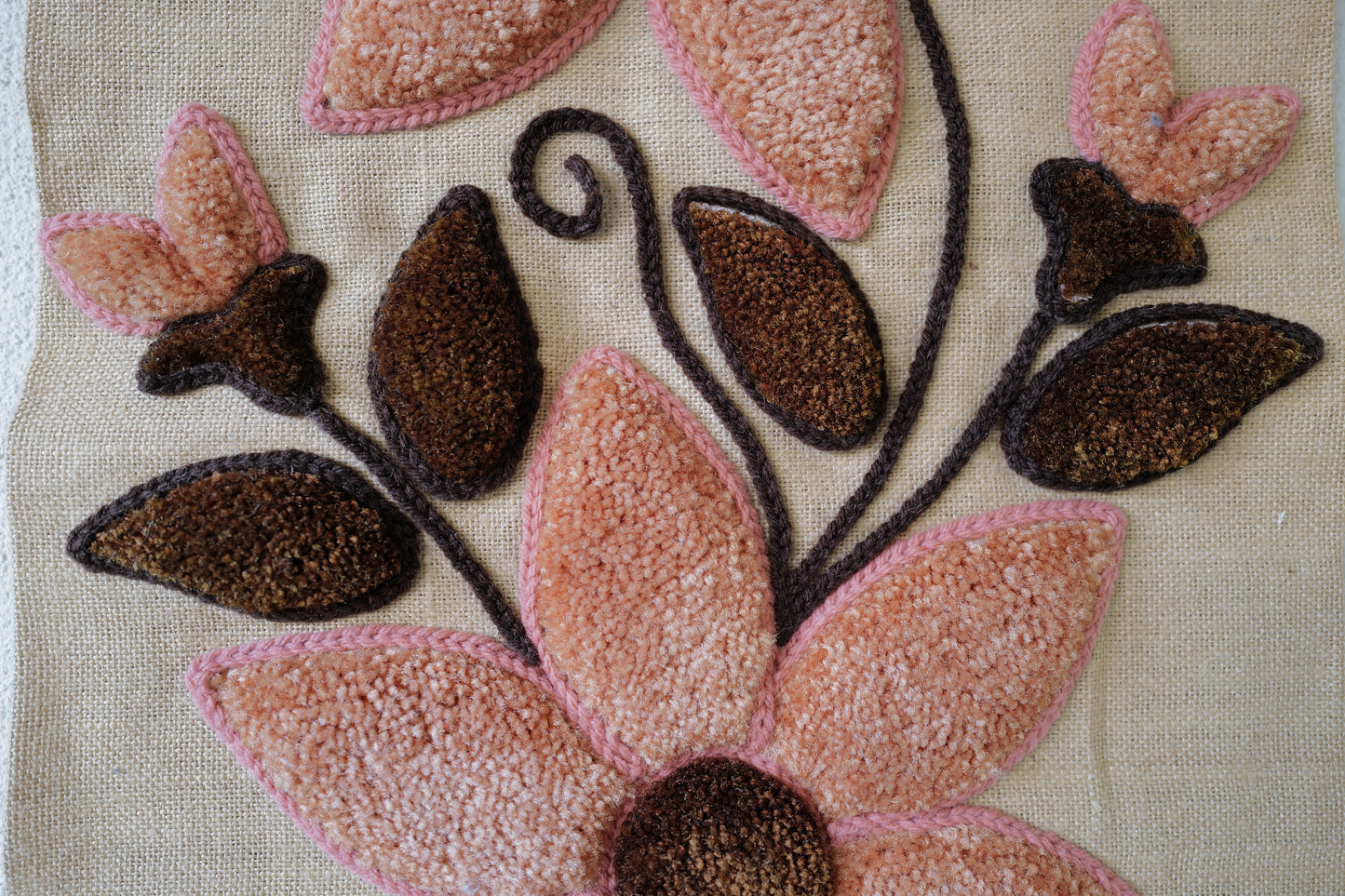 Flower Wall Hanging Fiber Art Tapestry 1970s France