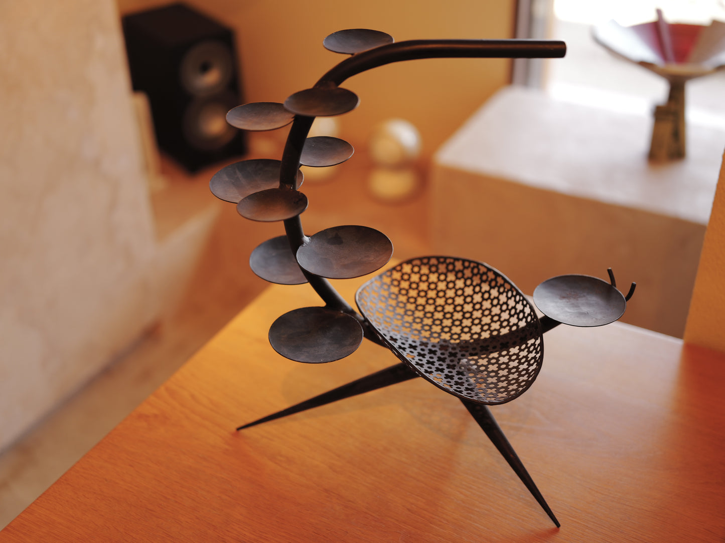 1950s perforated iron with clover motif.style of Mathieu Matégot
