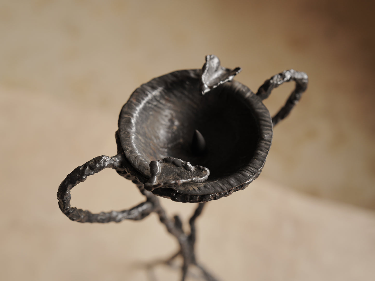 1960s Handcrafted wrought iron ashtray, brutalist sculpture