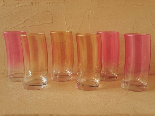 1960s Set of 6 two-tone Murano glass glasses