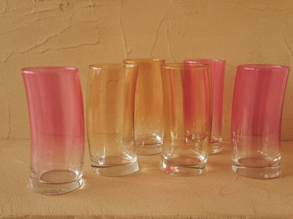 1960s Set of 6 two-tone Murano glass glasses
