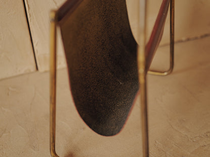 CARL AUBÖCK. Magazine holder in brass and leather, Austria