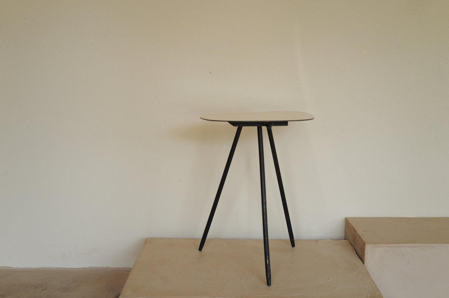 1960s  amoeba shape wood tripod  side table